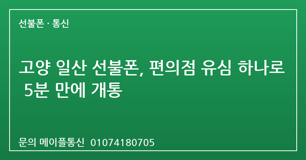 고양 일산 선불폰, 편의점 유심 하나로 5분 만에 개통